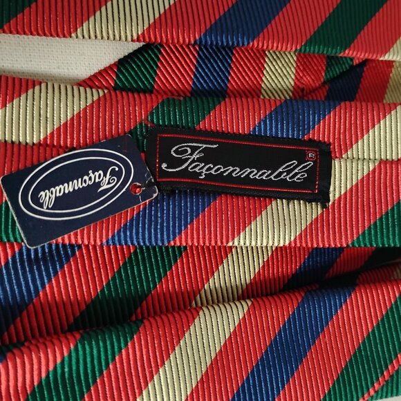 ❤️NWT FACONNABLE MADE IN FRANCE Multi Striped 100% SILK STRIPED NECK TIE - Picture 2 of 9